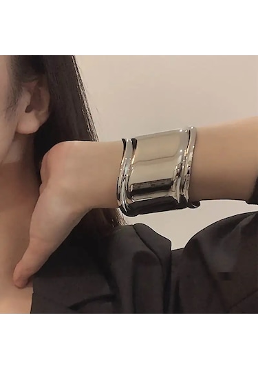 Bone Cuff Unisex Kalın Silver Kelepçe Kemik Manşet Bileklik Gümüş