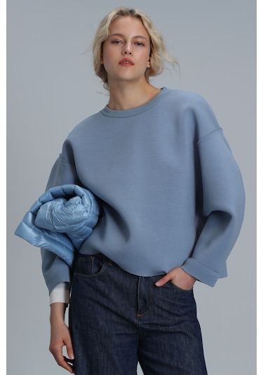 Lufian Selin Kadin Örme Sweatshirt Mavi Mavi 122030005100300 Mavi