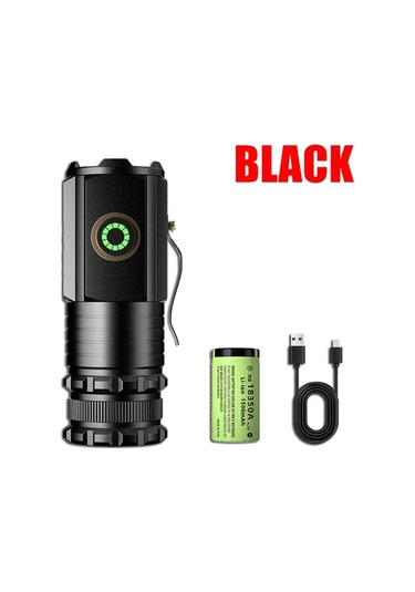 Dongjing 2000lm Süper Parlak Usb Şarj Edilebilir El Feneri Güç Siyah