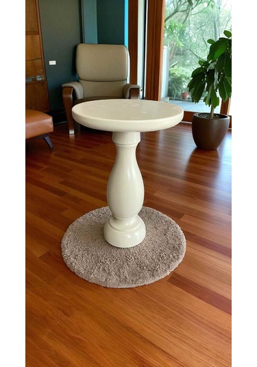 Krem Renkli Doğal Ahşap Yan Sehpa Mantar Tasarımlı Tekli Sehpa