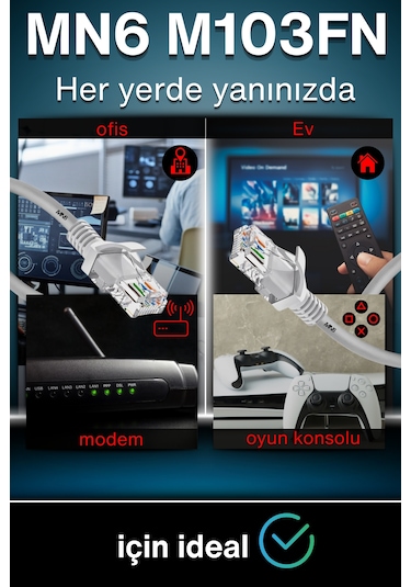 Mn6 M103fn 10 Metre Internet Kablosu/gigabit Destekli-utp-cat6/iç Mekan Uyumlu-ethernet Kablosu 10 Metre 10 Metre