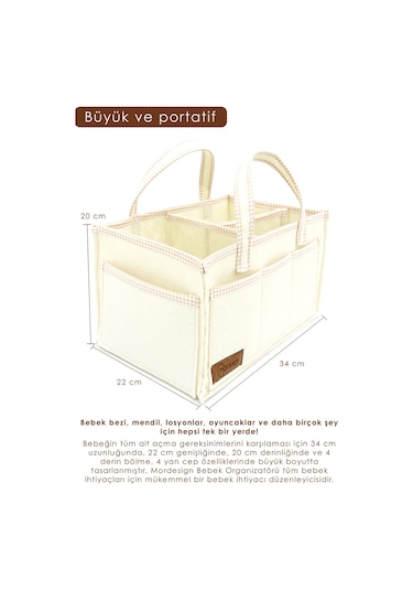 Mordesign Scotch Serisi Çok Amaçlı Kalın Keçe Anne Bebek Bakım Çantası Bej