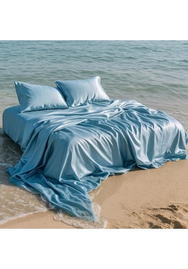 Antibakteriyel Terletmeyen İpek Saten Yastık Kılıfı 2'li 50x70 Mavi Mavi