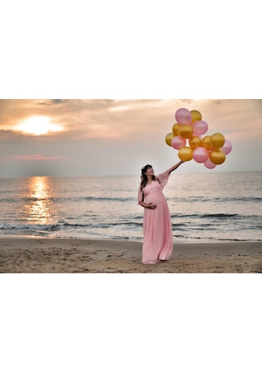 Modalabio Moda Labio- Babyshower Melek Kol Hamile Elbisesi Pudra
