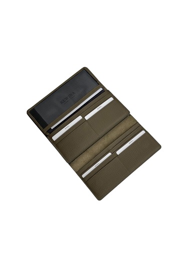 Haki Yeşil %100 Hakiki Deri Dikiş Detaylı Gizli Mıknatıslı Kapaklı Özel Tasarım Kadın Cüzdan Portföy Haki