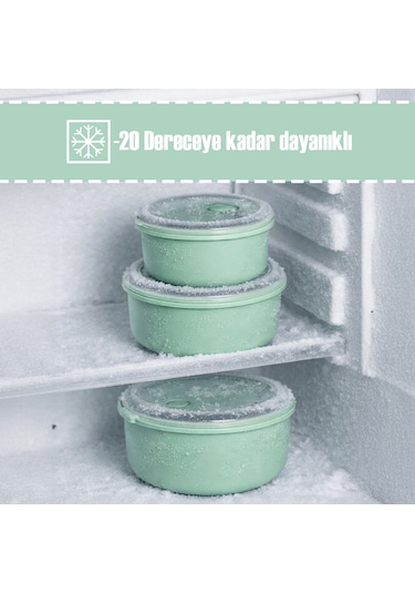Porsima 5318 Kilitli Sızdırmaz Kapaklı Hava Tahliye Contalı Çok Amaçlı 3lü Yuvarlak Erzak Yiyecek Saklama Kabı Seti Yeşil - 800-1300-2000ml Yeşil