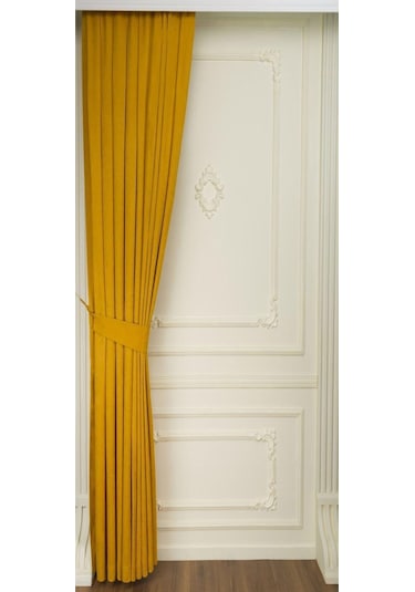 Koyu Sarı Ada Fon Perde Pilesiz Extraforlu Düz Dikim Büzgü Pile-koyu Sarı Koyu Sarı