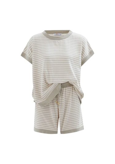 Peraluna Vera Blouse & Shorts Pamuklu Yazlık Kadın Triko Şort Tak Ekru