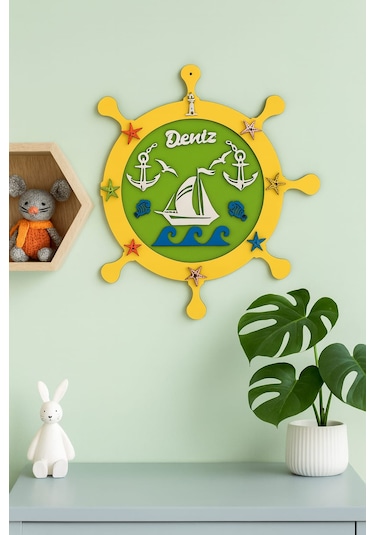 Çocuk Odası Kapı Veya Duvar Süsü Kişiye Özel İsim Yazılı No:1002 Yeşil - Sarı