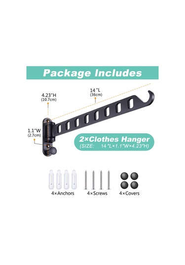 Geeksen Alüminyum Çekilebilir Duvarlı Çamaşır Asıcı 2 Adet - 8 Delikli, Evinizde Alan Tasarrufu Sağlar - Banyo, Balkon, Çamaşır Odası Uygun Siyah
