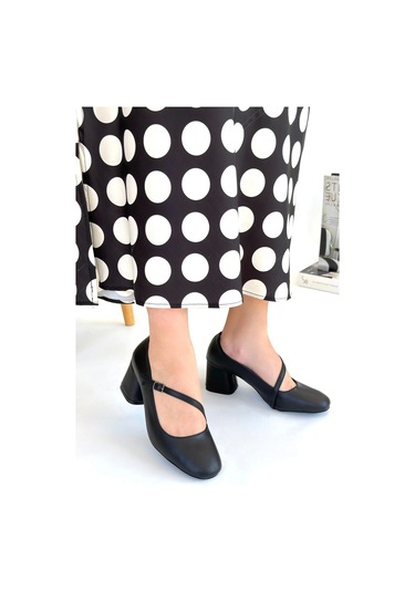 Kier Siyah Cilt Kadın Topuklu Ayakkabı Siyah