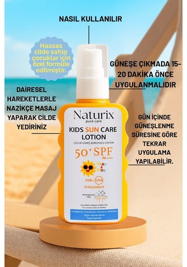 Çocuk Güneş Koruyucu Losyon Spf 50+ Pa+++ Yeni Nesil Koruma Ve Yoğun Nem - 200 Ml