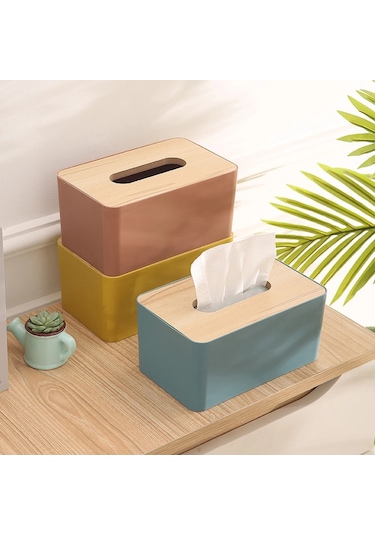Sarı-ahşap Doku Kutu Tutucu Saklama Kutusu Çıkarılabilir Bambu Kapaklı Tuvalet Kağıdı Kutusu Peçete Tutucu Kılıf Kağıt Mendil Dağıtıcısı Ev İçin