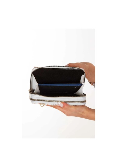 Bizoon Np285 Kadın ,desenli Telefon Bölmeli Çapraz Askılı Omuz Çantası Beyaz