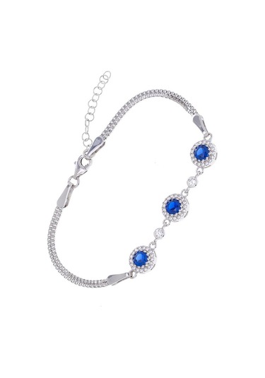 Nagiss Yuvarlak Lacivert Zirkon Taşlı 925 Ayar Gümüş Kadın Bileklik