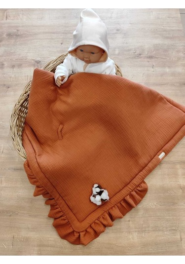 Ekru 4 Kat Müslin Bebek Battaniyesi %100 Pamuklu Doğal Organik Uyku Kundağı Hastane Çıkışı Yenidoğan Kiremit