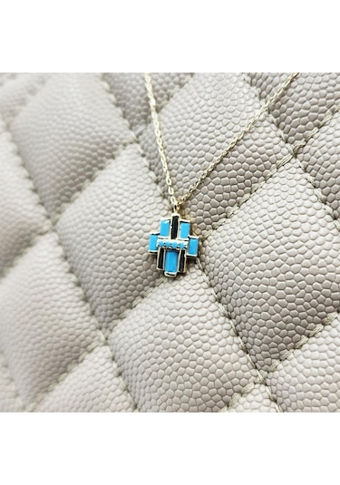 Çoklu Baget Enerji 925 Ayar Gümüş Kolye Firuze Taşlı Tasarım Baget Hediye 925 Ayar Gümüş Kolye 43 Cm