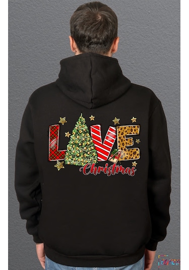 Bumeta Love Christmas Sweatshirt Unisex Kapüşonlu Hoodie Siyah