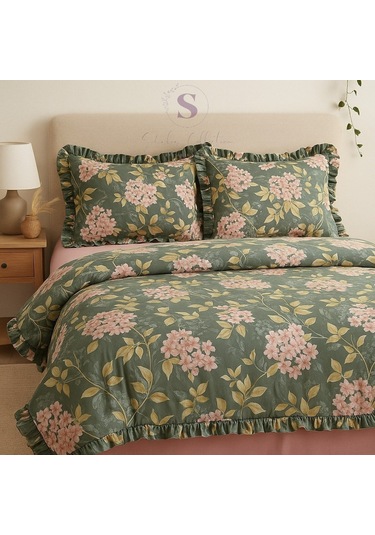 Bahar Çiçekli Fırfırlı % 100 Pamuk Çift Kişilik Nevresim Takımı Çok Renkli