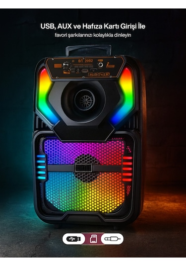 Double 8 Rgb Karaoke Hoparlör Bluetooth Usb Tf Fm Kumandalı Mikrofonlu