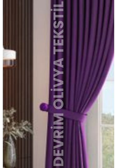 Shy Tekstil Lüks 1. Sınıf Özel Dikim Füme Blackout Fon Perde - Işık Geçirmez, Ekstraforlu Karartma Mor