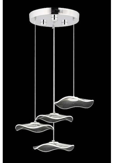 İstanbul Avize Şapka 4'lü Gümüş Üç Renk Ledli Lüx Modern Avize Gümüş