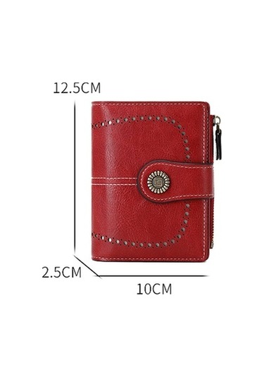 Linjinxu Rfıd Hırsızlık Önleyici Fırça Kadın Cüzdanı Çoklu Kart Pozisyonlu Tokalı Cüzdan Kısa Fermuarlı Çanta Siyah Siyah