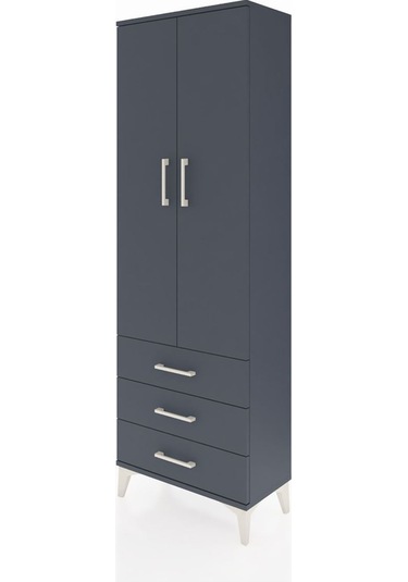 Arges Dolap Tek Raflı 3 Çekmeceli Tek Askılı 60x30x182 Antrasit-antrasit Antrasit
