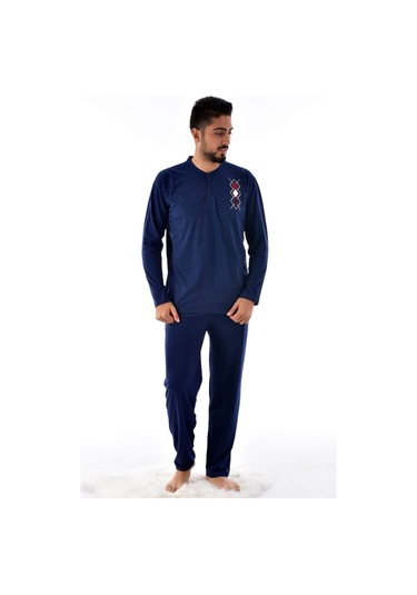 Erkek 2045 Uzun Kol Süprem Pijama Takımı Lacivert Lacivert