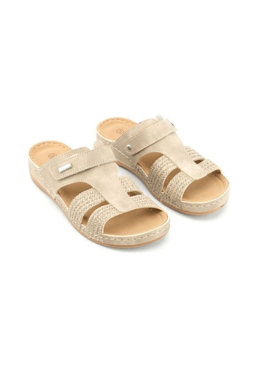 Gezer Yazlık Kadın Suni Deri Rahat İç Taban Tek Cırtlı Kemer Ayarlanabilir Günlük Terlik Gt1yze.14917.04.012.g8 Bej