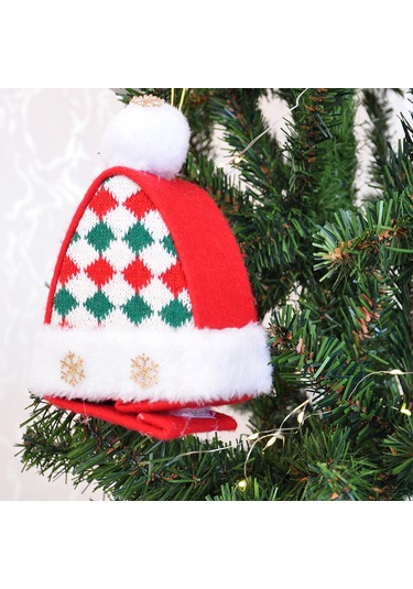 Yılbaşı Ağaç Süsü Süslü Süpriz Kutusu Şapka Modeli 16x12 Cm