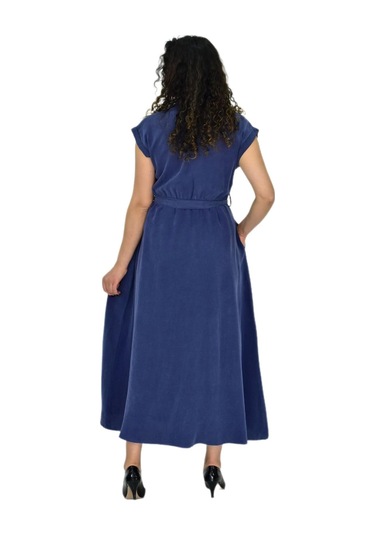 Kadın Beli Kemerli Elbise Bgl-st04639 İndigo