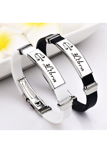 Beyaz Charm Takı Paslanmaz Çelik 12 Takımyıldızları Kadınlar İçin Silikon Manşet Bilezikler Libra