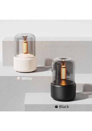Yifomall Mum Işığı Tarzı Aroma Difüzör 120ml Sis Nemlendirici Sıcak Beyaz Gece Işığı Sessiz Esansiy Hava Nemlendirici