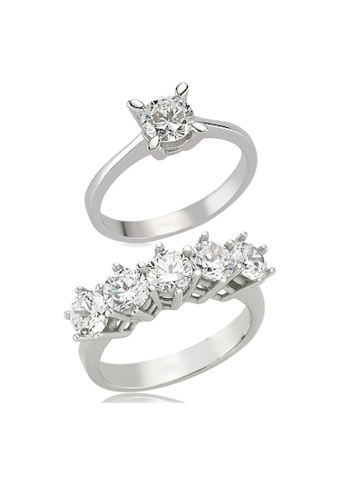 Gümüş Beştaş Tektaş Yüzük Ikili Set Sevgiliye Hediye Wsr92