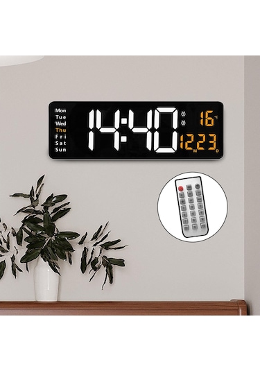 Suntek 15" USB İki Renkli Ekran ve Uzaktan Kumandalı Dijital Duvar Saati Turuncu