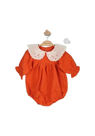 Fisto Yaka Keten Kız Bebek Romper Toka Takım 001