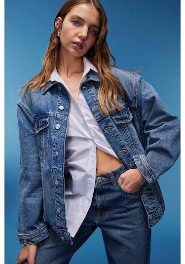DeFacto Oversize Geniş Kalıp Jean Ceket D8664AX25SPNM28 Mavi