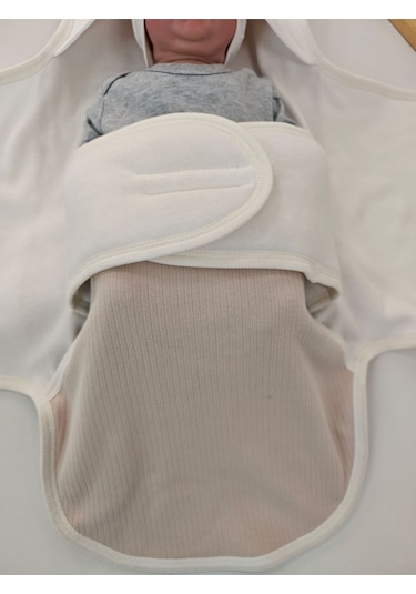%100 Pamuklu Bebek Kundak Battaniyesi Uyku Tulumu Kız/erkek 0-9 Ay Ortopedik Nakış Detaylı Bej