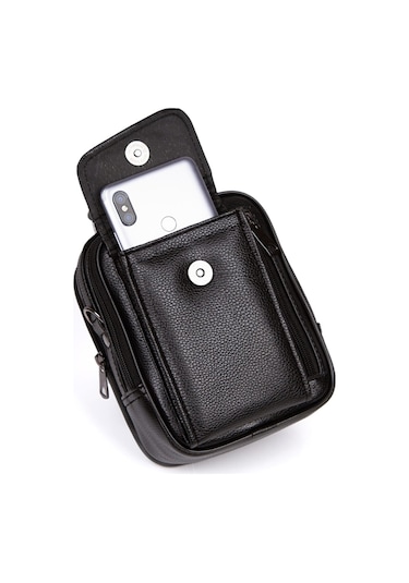 Tuldar Erkek Mekanizmalı Cüzdan Ve Deri Çelik Kasalı Kapaklı Omuz Ve El Çantası 17x22cm Tul513 - Siyah - Gri