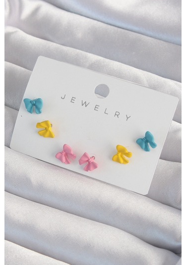 Ezoconcept Pirinç Rengarenk Mineli Minimal Fiyonk Küpe Seti