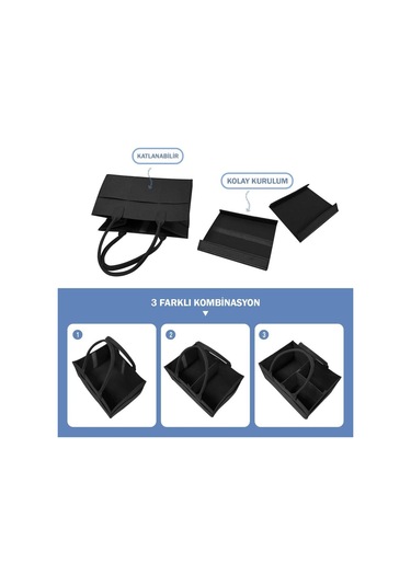 Katlanabilir Taşınabilir Keçe Organizer Çanta Siyah Renk Siyah