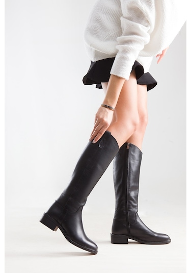 Luvishoes Acro Siyah Cilt Hakiki Deri Kadın Çizme Siyah