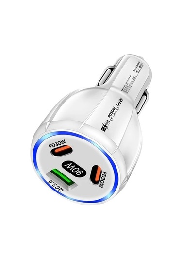 90w Cep Telefonu Hızlı 3 Port Pd Usb C 3.0 Şarj Type-c Adaptörü Beyaz