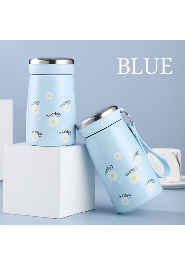Shun Sevimli Papatya Desenli Paslanmaz Çelik Termos Bardak Dzcp-1 - Taşınabilir Mini Su Şişesi Mavi Mavi