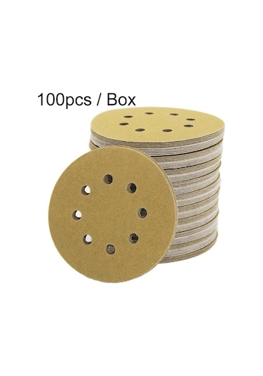 Sones 100 Adet / Kutu 5 İnç 8 Delikli Yuvarlak Disk Zımpara Kağıdı 125mm Sarı Kum Floklama Kağıdı, Kum: P80