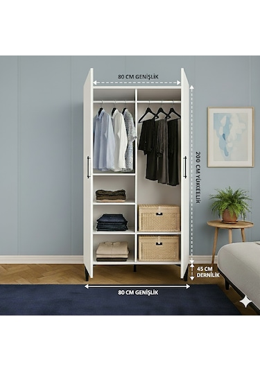 Mukotoys Minimalist 2 Kapaklı Elbise Dolabı Mdf 200 X 80 X 45