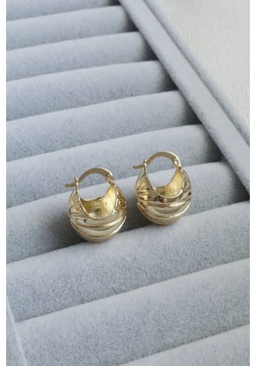 Kadın Küpe Kararmaz 14k Renk Vip Seri Top Koza Model 2cm Küpe Altın