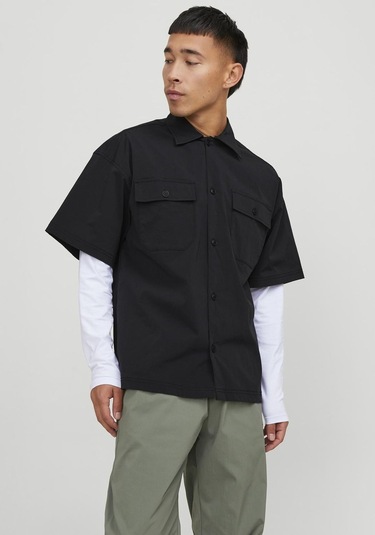 Jack & Jones Erkek Göğüs Cepli Oversized Gömlek - Altitude 12251280 Black Gri