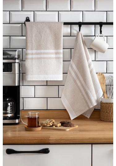 Vionel Home 45x65 2'li Kurulama Bezi, %100 Pamuk Yüksek Su Emici Bej